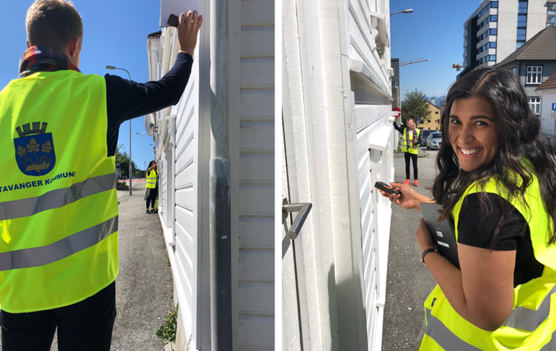 Anders Midtskogen Urset og Aranee Sinnathurai under synfaringen av boligeiendommer sommeren 2019