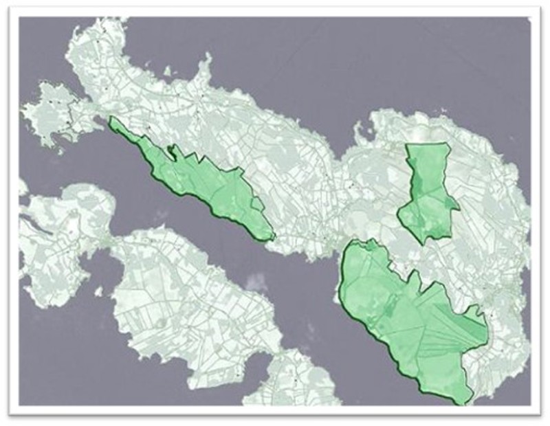 Oversiktsbilde over hvor kulturlandskapene på Rennesøy ligger