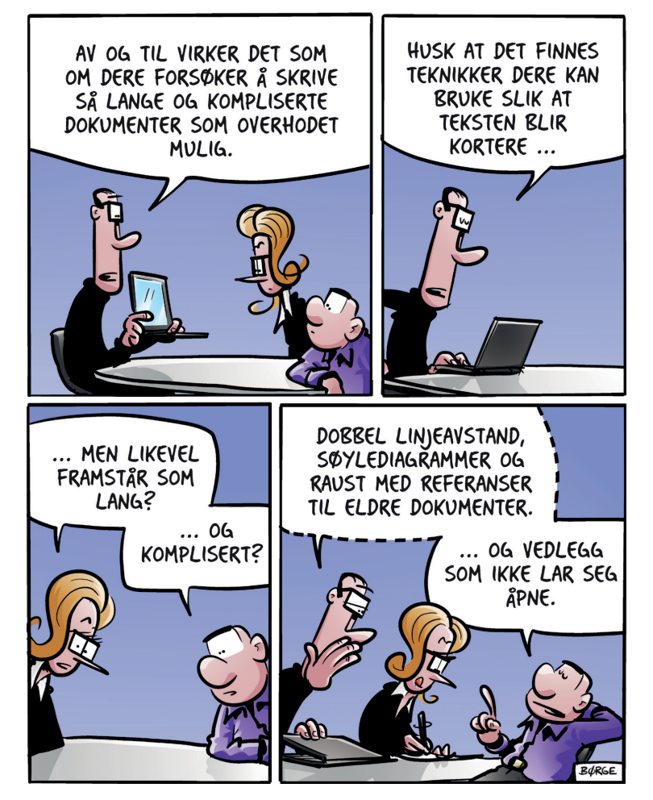 Nico snakker med Vanessa og Kjell om at de skriver lange og kompliserte tekster.