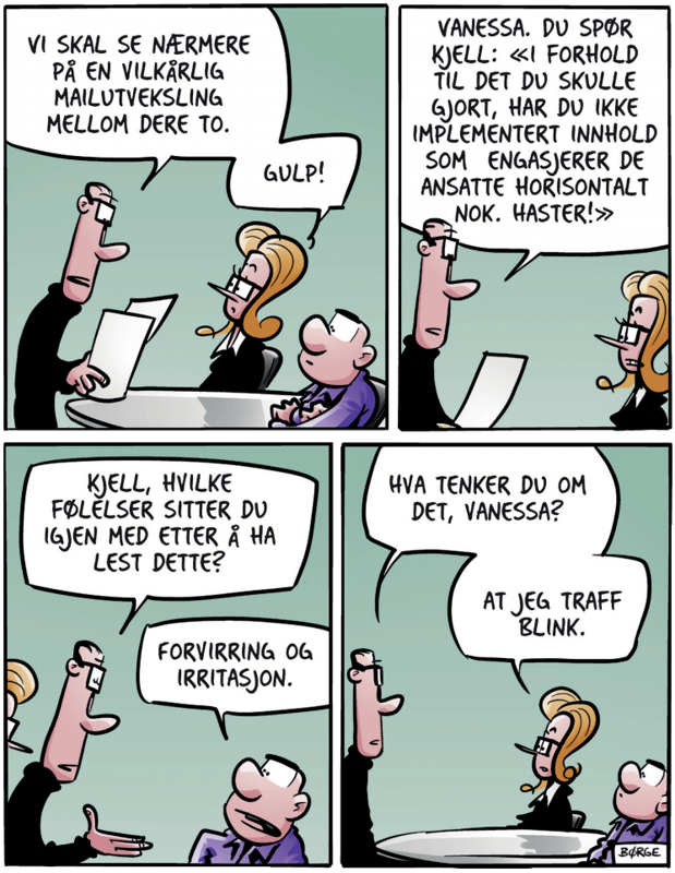 Lunch-stripe der Nico snakker med Vanessa og Kjell om språkbruken til Vanessa.