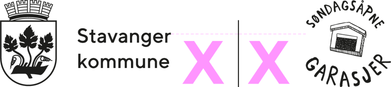 Kommunens liggende logo sammen med logoen til en virksomhet, i dette tilfellet Søndagsåpne garasjer.