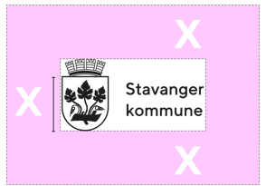 Illustrasjon som viser avstand mellom kommunelogoen og andre grafiske elementer.