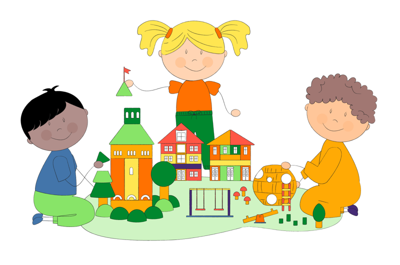 Tegning av barn som leker med klosser