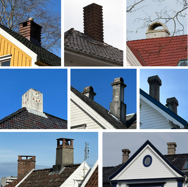 Piper i flere ulike stiluttrykk: Funkis, klassisisme, sveitser, jugend med mer