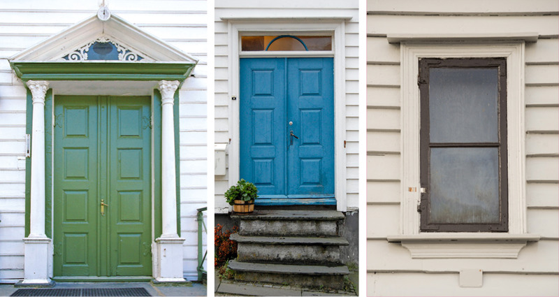Eksempler på dører og vindu i klassisistisk stil. 