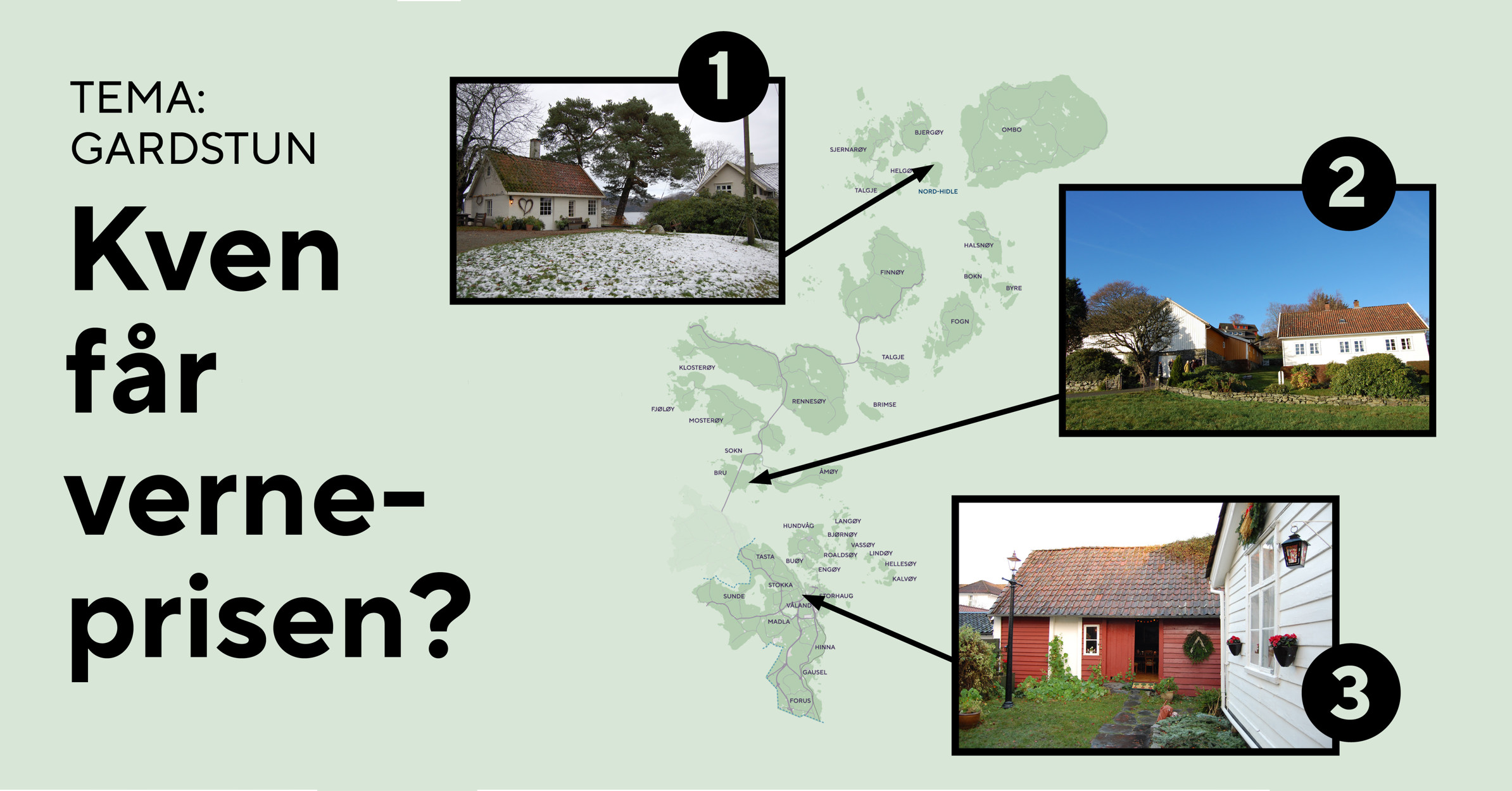 Dei tre nominerte på eit kart