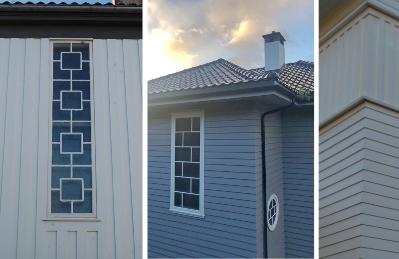 Selv om funksjonalismen ikke var opptatt av "pynt", har mange funkishus likevel forseggjorte detaljer. Se for eksempel disse trappevinduene. Kledningen ble gjerne brukt dekorativt, eller med gjærede hjørner, som på bildet til høyre. 