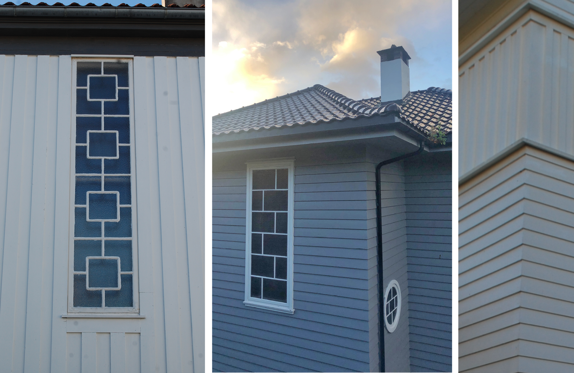 Selv om funksjonalismen ikke var opptatt av "pynt", har mange funkishus likevel forseggjorte detaljer. Se for eksempel disse trappevinduene. Kledningen ble gjerne brukt dekorativt, eller med gjærede hjørner, som på bildet til høyre.