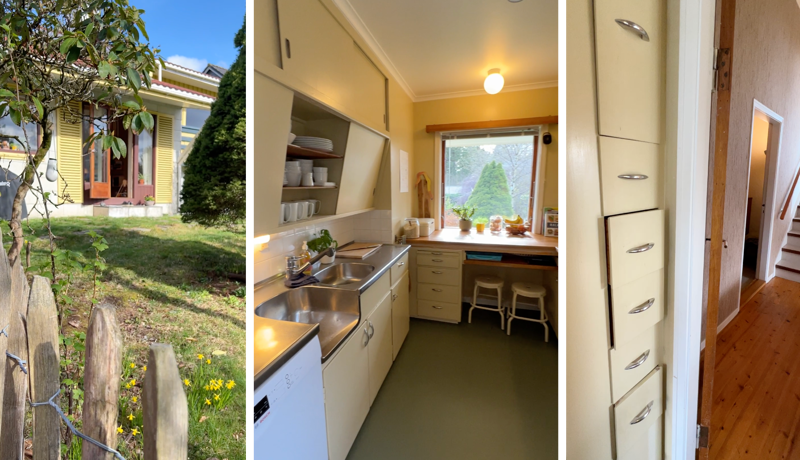 Trebarnsfamilien lever med et originalt 50-tallskjøkken i Solåsveien. 