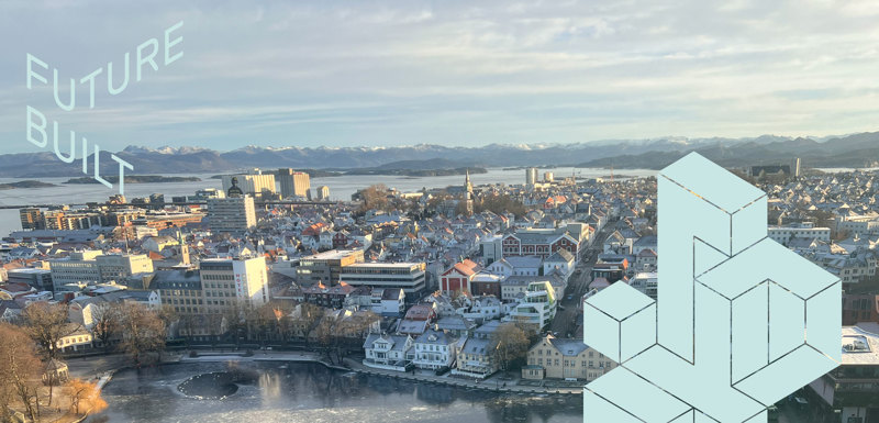 Bilde av Breiavatnet og sentrum, med logoen til FutureBuilt