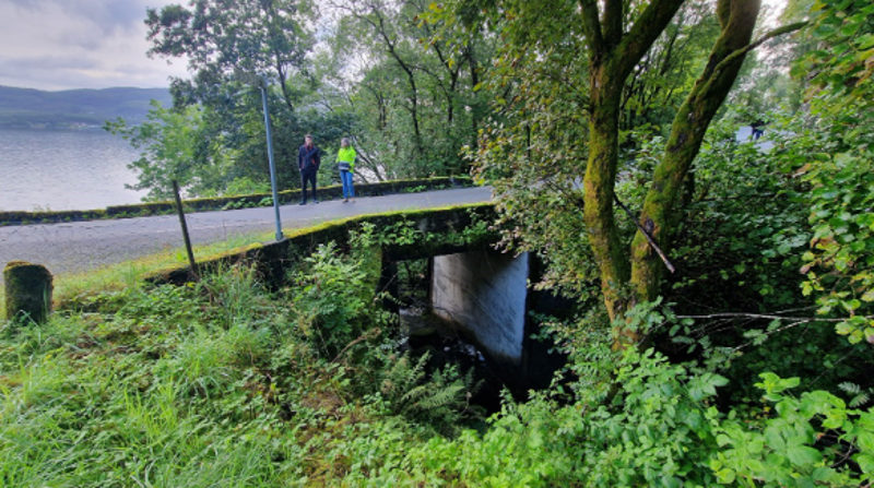 Sommerbilde av tuftene bru på Ombo. 