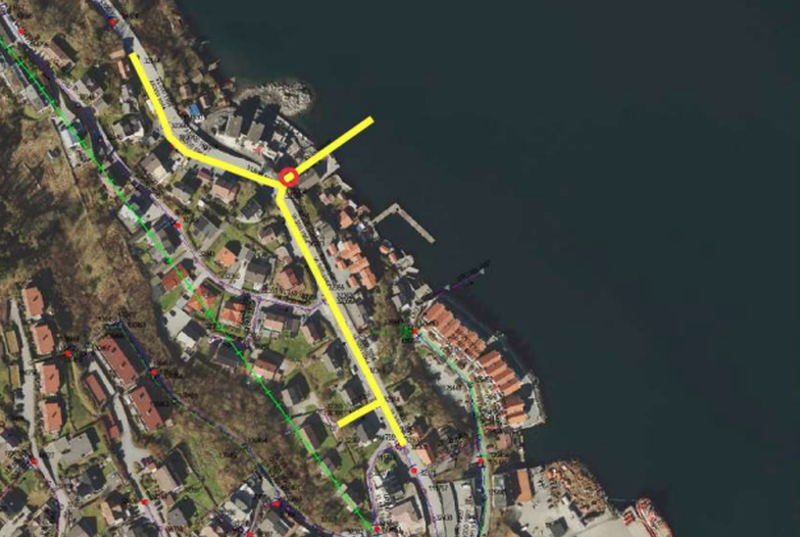 Kart som viser gater og strekning som berøres av arbeidet.