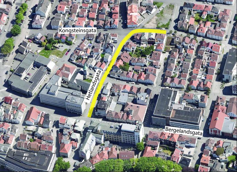 Kart som viser hvor anleggsarbeidet foregår