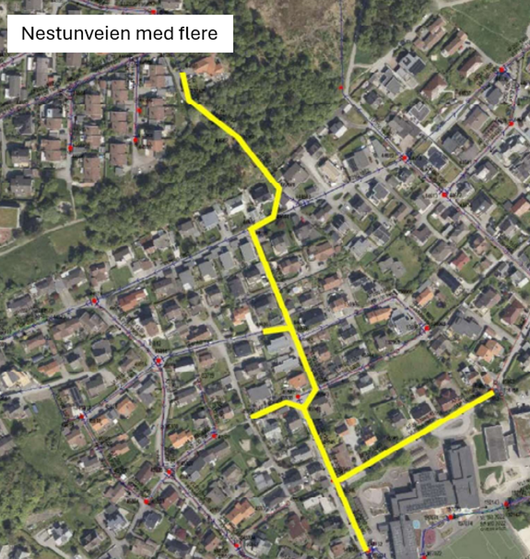 Oversiktsbilde av Tasta med avmerking av Nestunveien.
