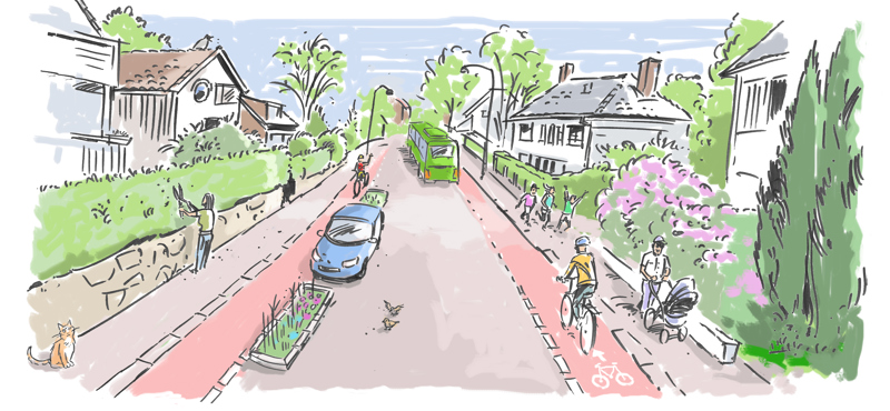 Bildet viser Hjelmelandsgata etter fornying