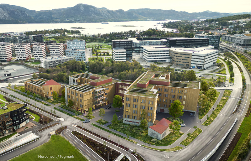 Tegning av sykehjemsbygg i 4-5 etasjer