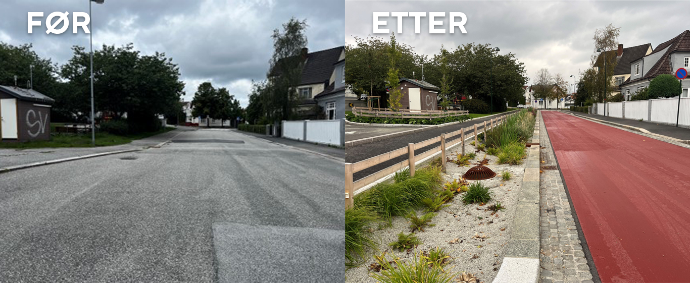 Før- og etterbilde i Rektor Steensgate.