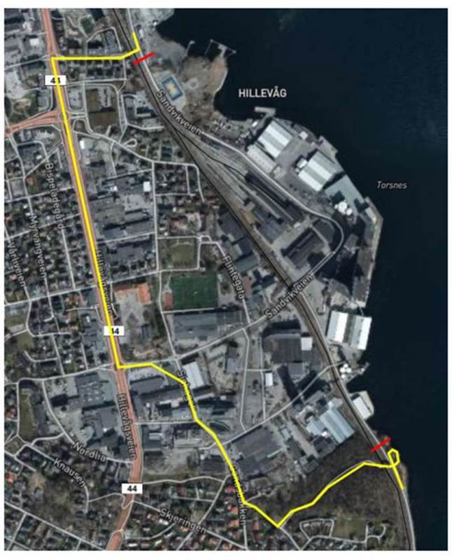 Kart som viser omveien for syklister