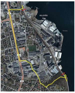 Kart som viser omveien for syklister