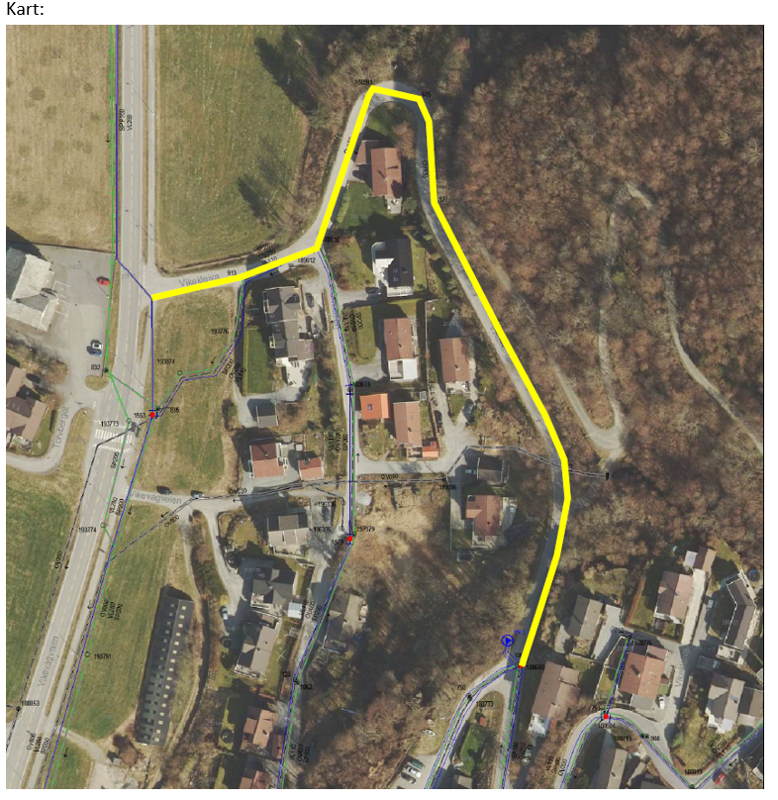 Kart som viser gravetraseen opp Vikekleiva til nummer 32.