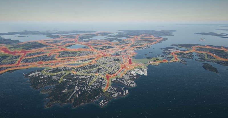 Støyanalyse vist i bymodellen