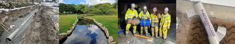 Fire bilder som representerer vann, avløp og renovasjon