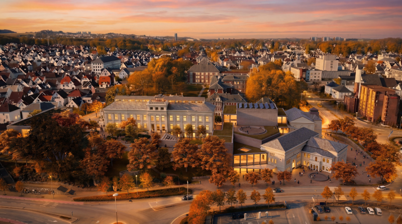 Oversikt over planområdet for nytt teater og museum. Illustrasjon: Lundhagem Arkitekter / DRDH / Jonas Thor
