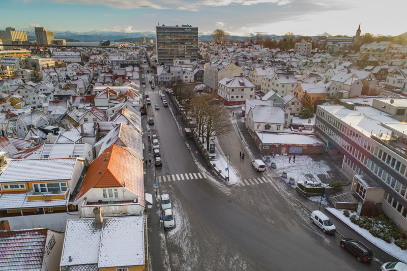 Nytorget i Stavanger sentrum sett fra luften. 