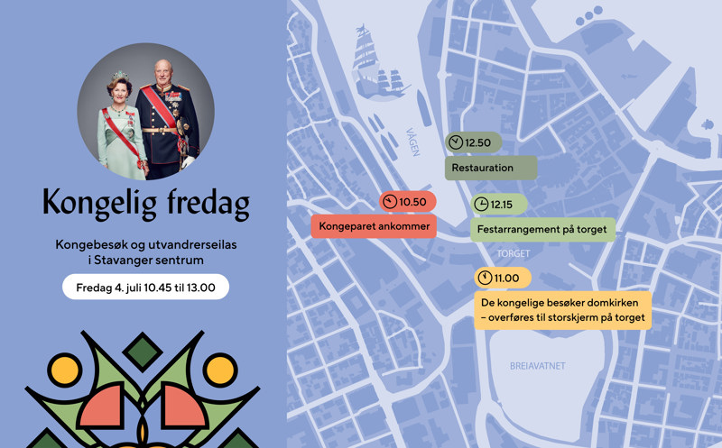 Kart over Stavanger sentrum, med markering av Domkirken, torget og Vågen der arrangementet finner sted. 