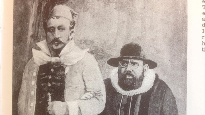 Karikatur av Kielland og Oftedal hånd i hånd. De skuler over på hverandre.