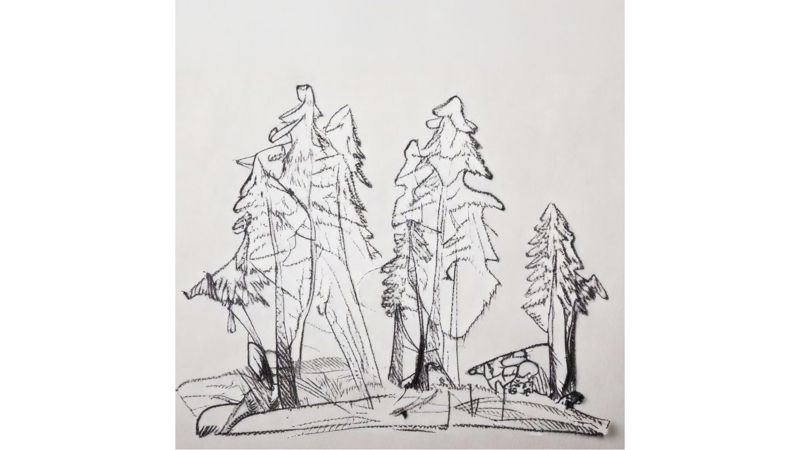 Tehning av en skog. 