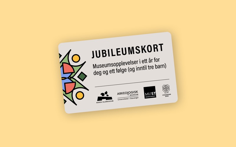 Jubileumskortet til MUST, Arkeologisk museum og Norsk oljemuseum.