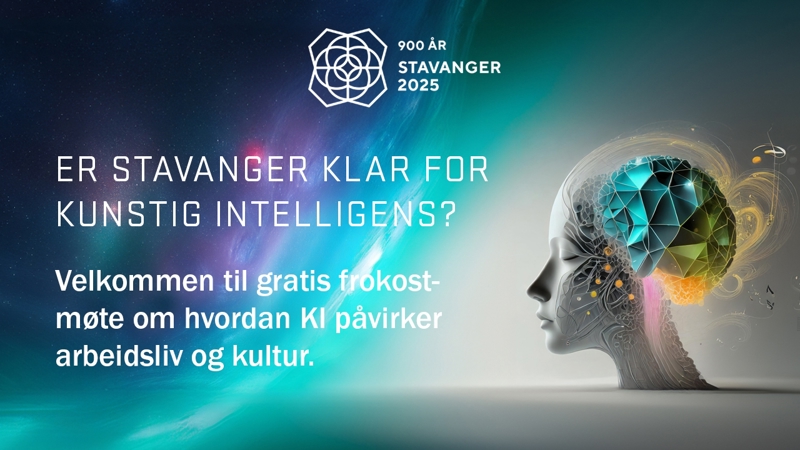 Plakat Invitasjon til frokostmøte: Hvordan vil KI endre Stavanger?