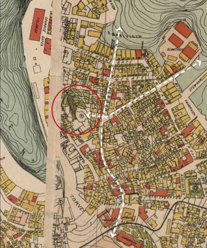 Forbindelsesveien i 1917 fra Domkirken til Holmen. Foto: Stavanger byarkiv.