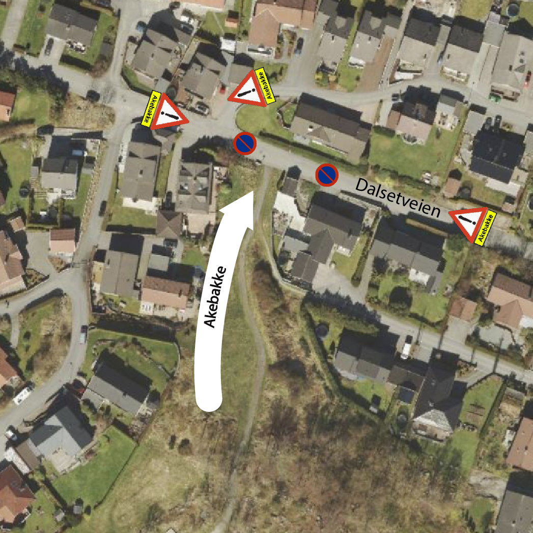 kart over akebakke og parkering forbudt i Dalsetveien