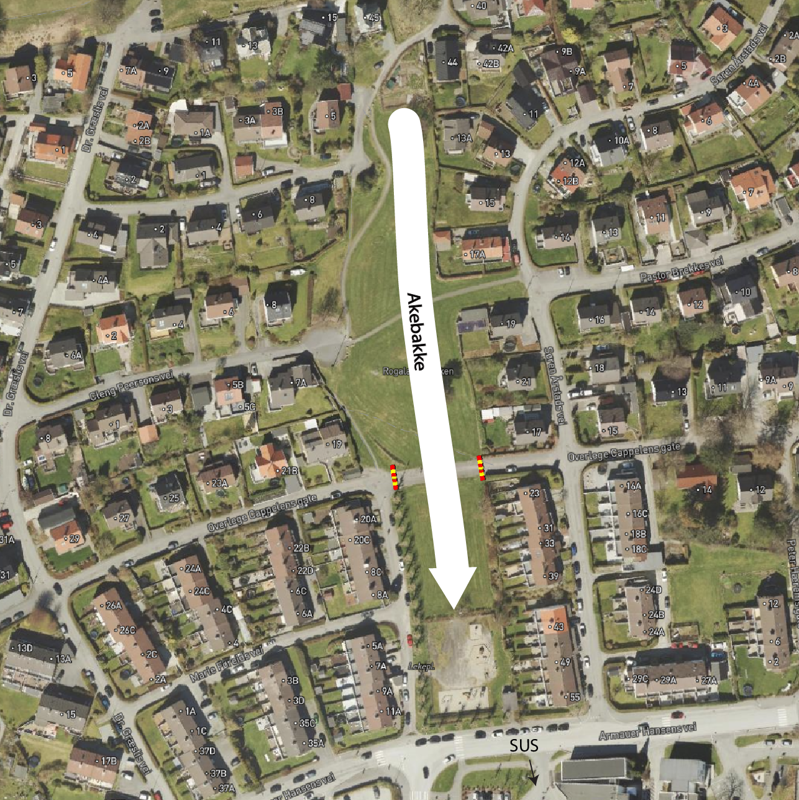 Kart over akebakke i Overlege Cappelsens gate