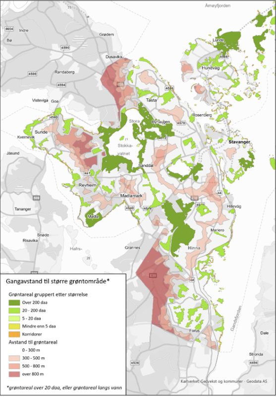 Kart gangavstand grøntområde