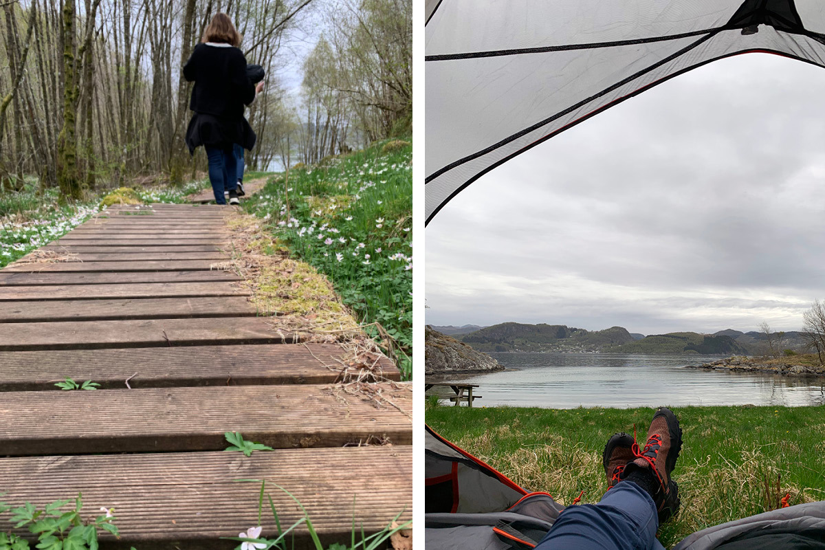 Let etter hule eiker på Fogn, og slå opp teltet i Skinnvika! (Foto: Jeanette Osberg og Camilla Torvik Tønne)