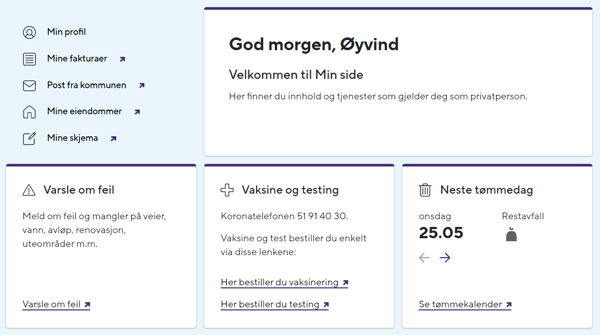 Dette er bildet som møter deg når du logger inn.