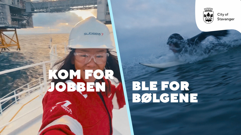 Vilde på jobb på plattform - Vilde på surfebrett