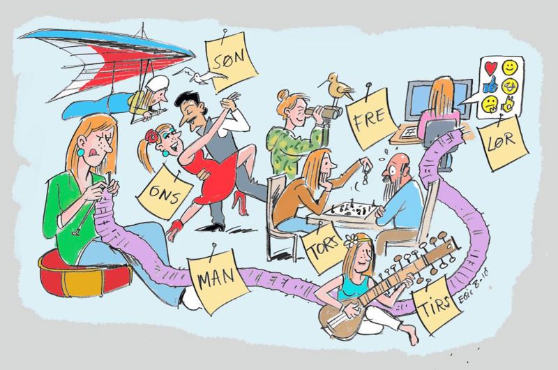 tegning av mennesker i aktivitet