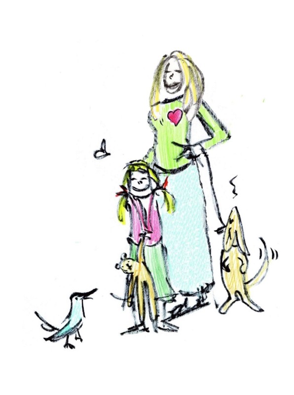 Tegning av ei jente som er støttekontakt for i lita jente.