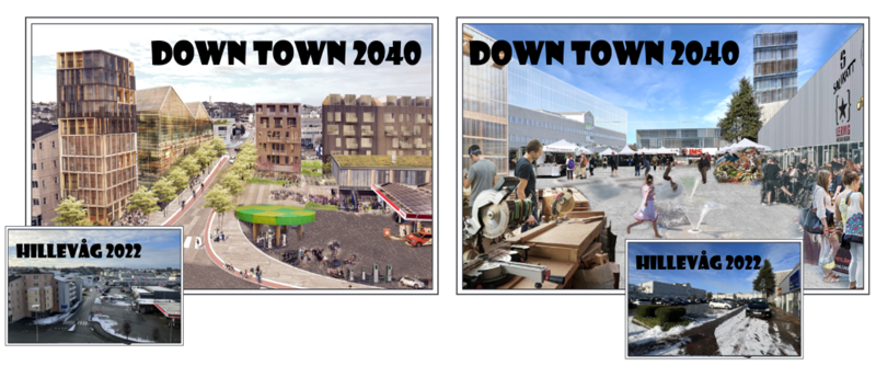 Framtidsbilder som viser hvordan Torgveien kan få høyere puls. Illustrasjon: Pir II