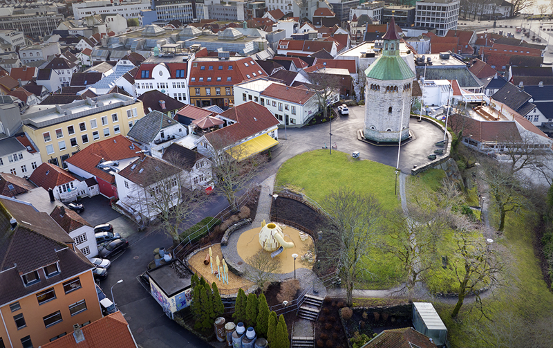 Dronebilde av Stavanger sentrum.