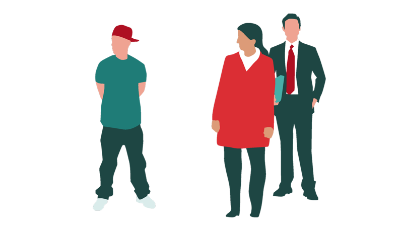 En ungdom/skoleelev og to voksne