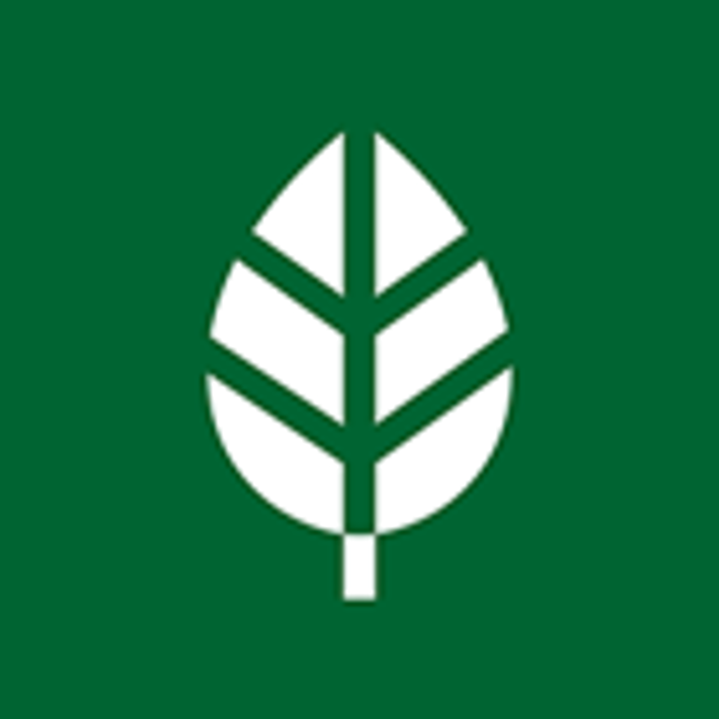 piktogram for hageavfall, hvitt blad på grønn bakgrunn