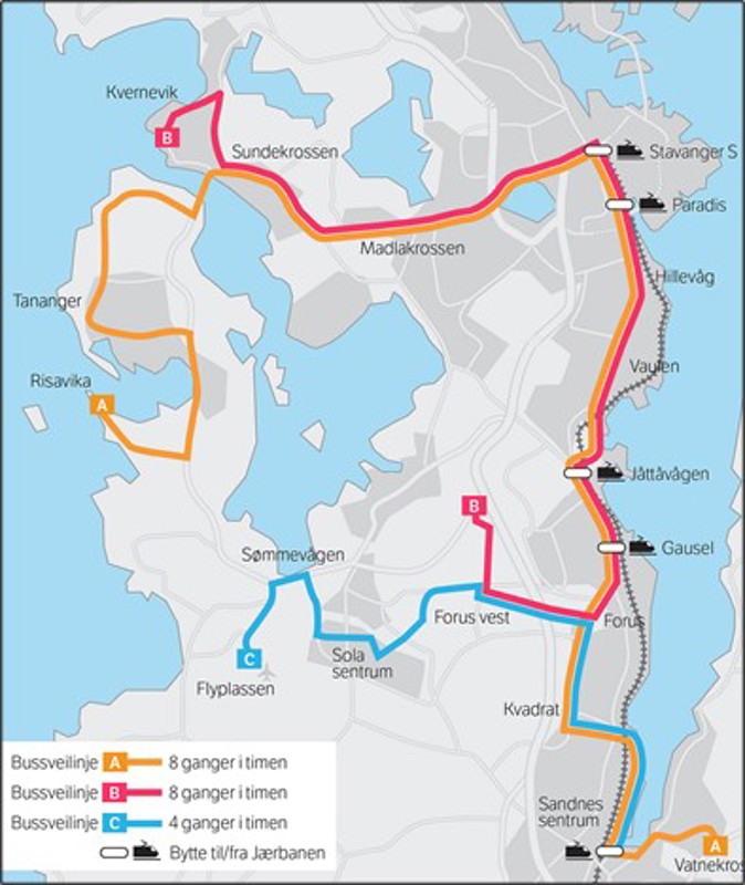 Figur 5 Kart over Bussveien 2023
Kilde: Rogaland fylkeskommune

