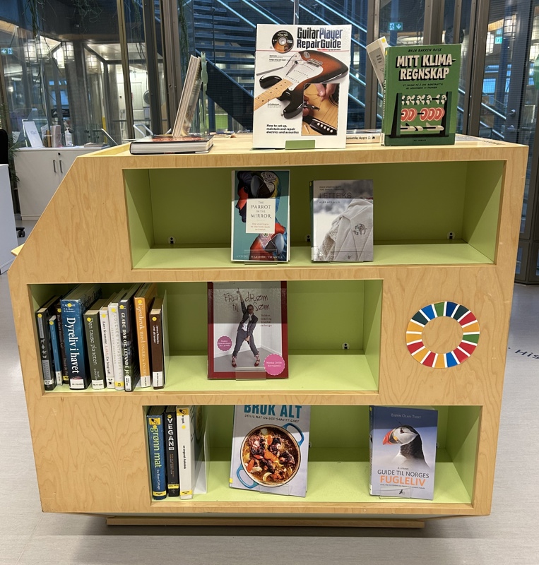 En permanent bokøy i 3. etasje på Sølvberget med temaet bærekraft.