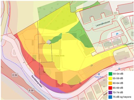 kart med støysoner for Tasta skole