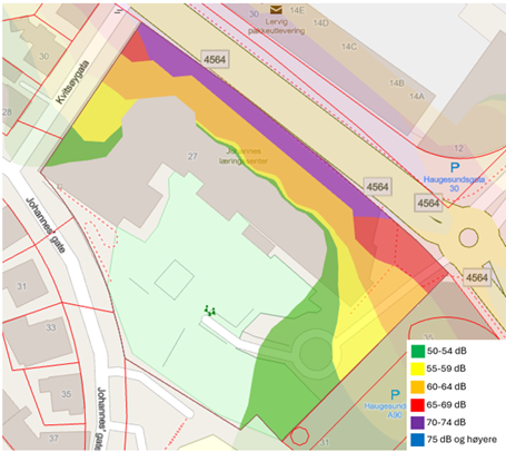 kart med støysoner for Johannes læringssenter